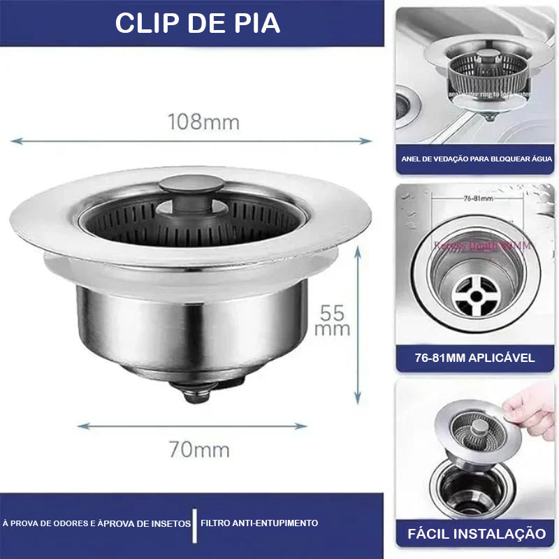 (Compre 2 e Leve 4) Clip de Ralo de Pia Modern Lar™ com Filtro Anti-Entupimento / Vedação Perfeita e Design Elegante para sua Cozinha!