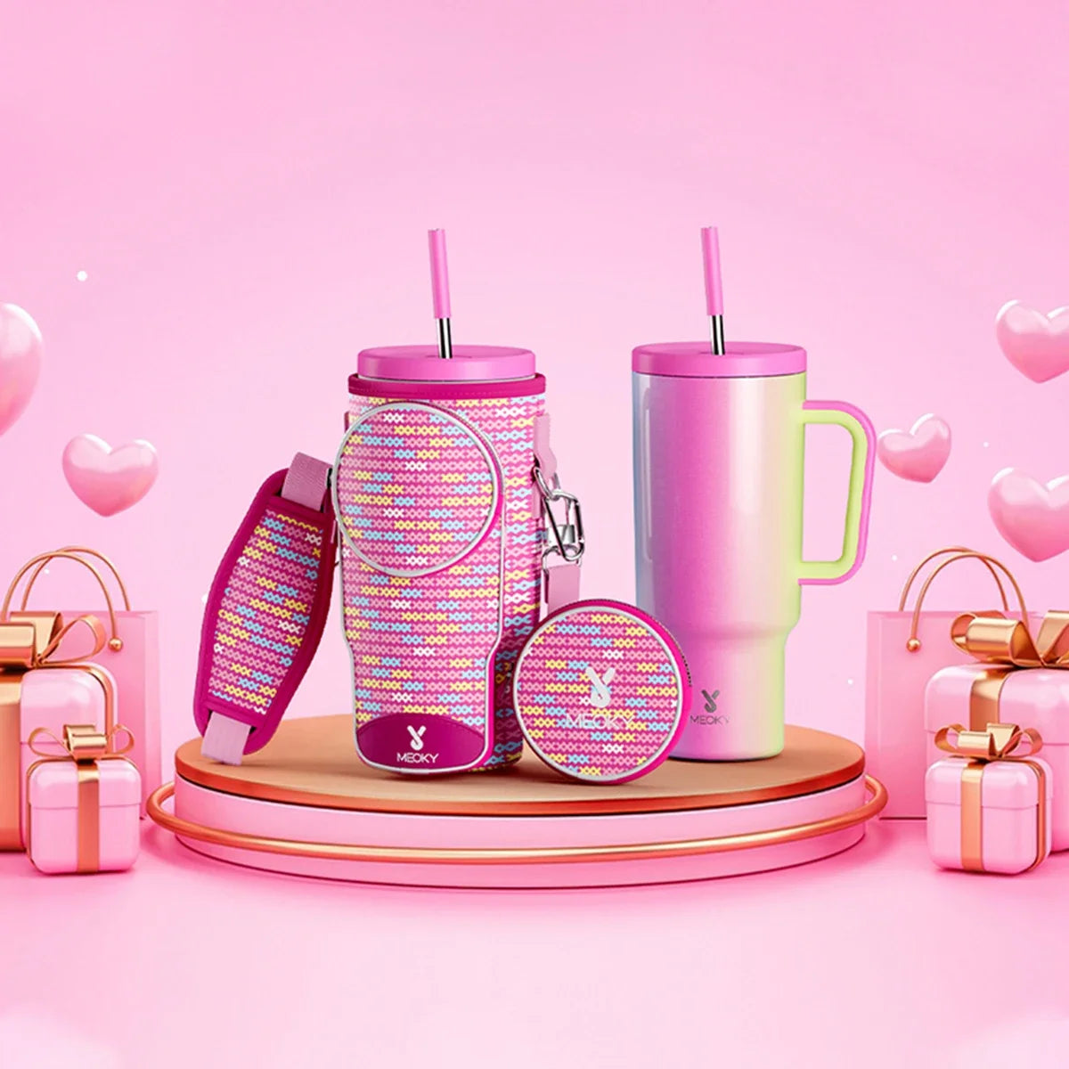AmoraCup™ – Bolsa Térmica para Copo com Alça Ajustável e Bolso Extra / Leve Seu Estilo e Hidratação Sempre com Você!