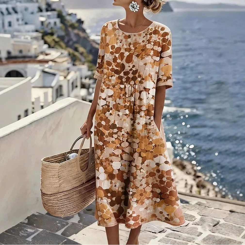 Vestido Florenne™ com Estampa Floral Abstrata e Modelagem Ampla / Cores Que Trazem Leveza Ao Visual