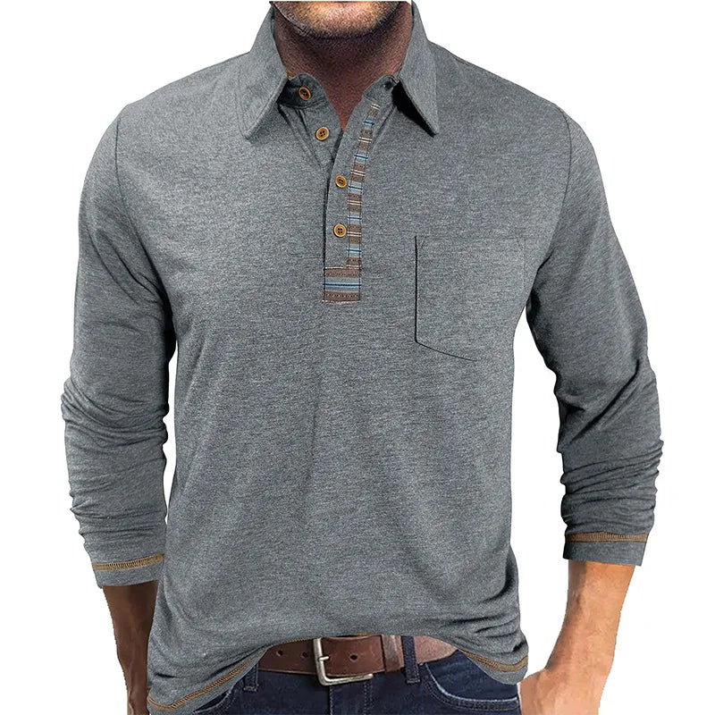 Camisa Manga Longa Bellford™ Com Gola Polo e Acabamento Refinado