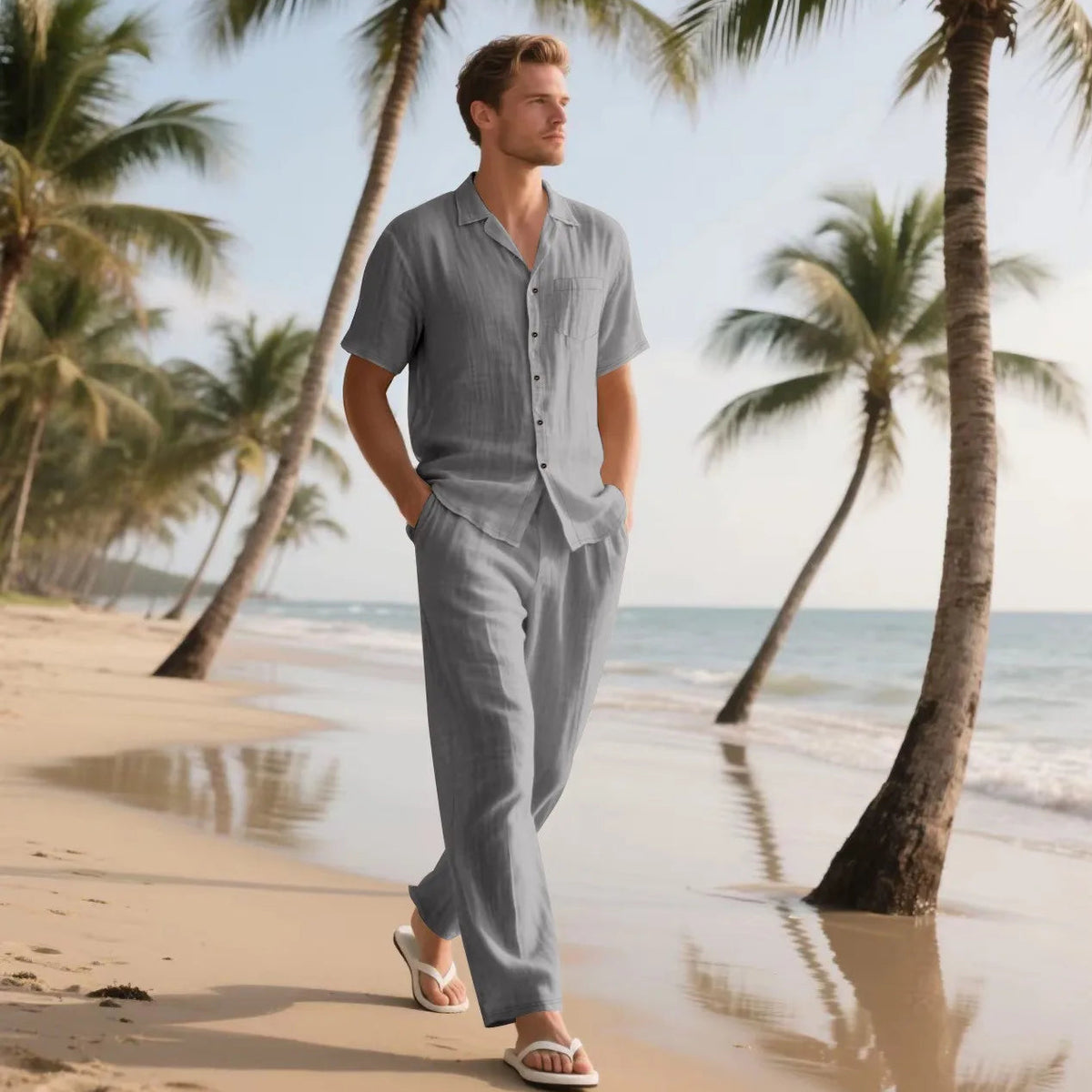 Conjunto Leandro™ com Visual Sofisticado, Camisa de Manga Curta e Calça Reta