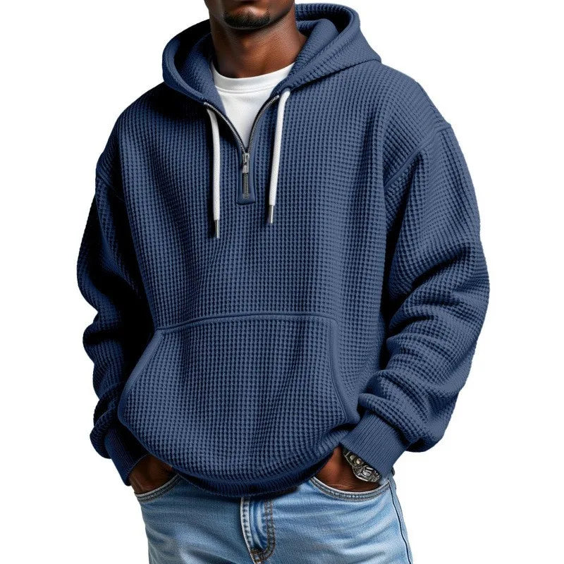 Moletom Miguel™ com Textura Waffle Discreta, Capuz e Meio Zíper