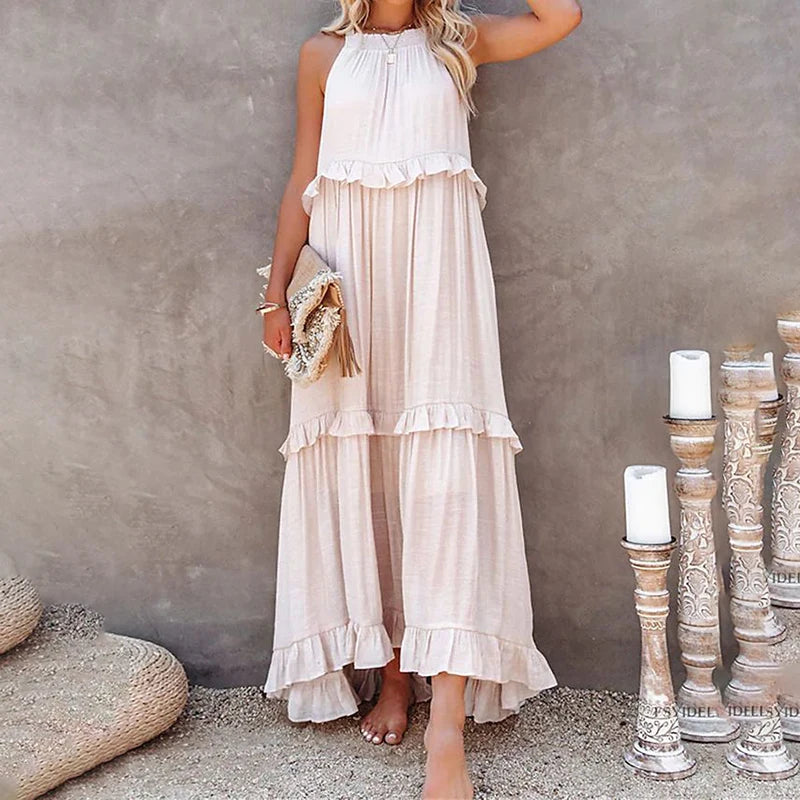 Vestido Brisa Costeira™ em Viscose Leve com Babados Evasê / Leveza e Sofisticação para Viver Seus Dias com Estilo!