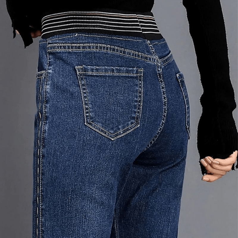 Calças Skinny Longas de Cintura Alta com Cós Alto e Efeito Ondulado na  Água, Jeans Feminino, Roupas Femininas