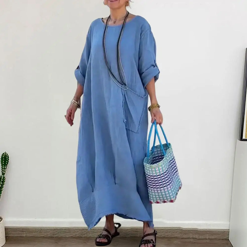 Vestido Raquel™ em Popelina Leve com Bolsos Práticos / Conforto e Estilo Casual para Todos os Momentos!