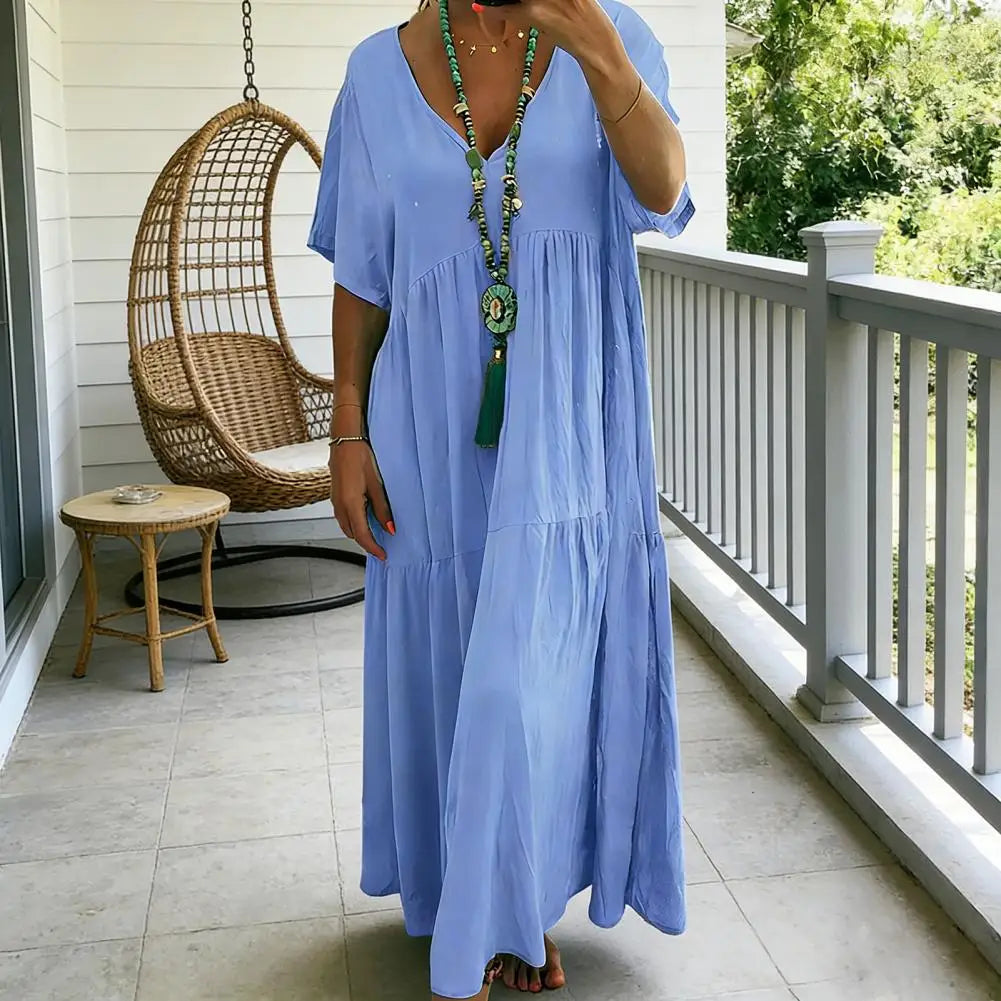 Vestido Liorenna™ em Linho de Algodão com Modelagem Solta e Decote V