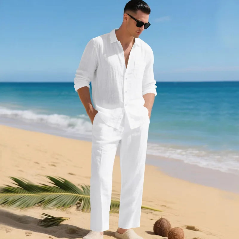 Conjunto Luca™ em Linho de Algodão com Camisa de Botões