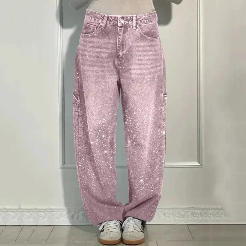 Calça Jeans Sparkle™ com Corte Reto e Brilho Aplicado / O Glamour das Ruas em Movimento!