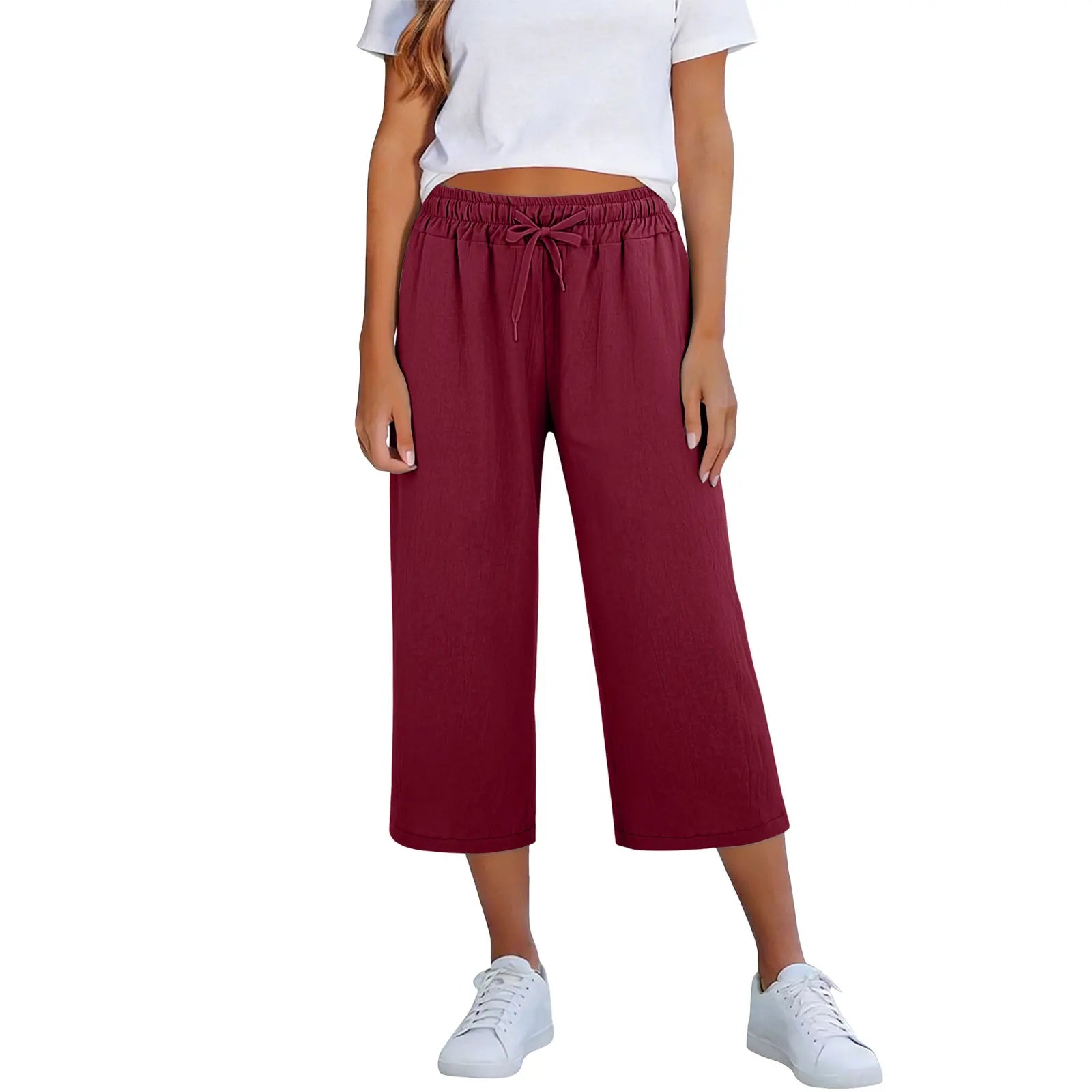 Calça Lisia™ Pantacourt com Cintura Elástica e Cordão Ajustável / Conforto Leve Para Usar Todos Os Dias!