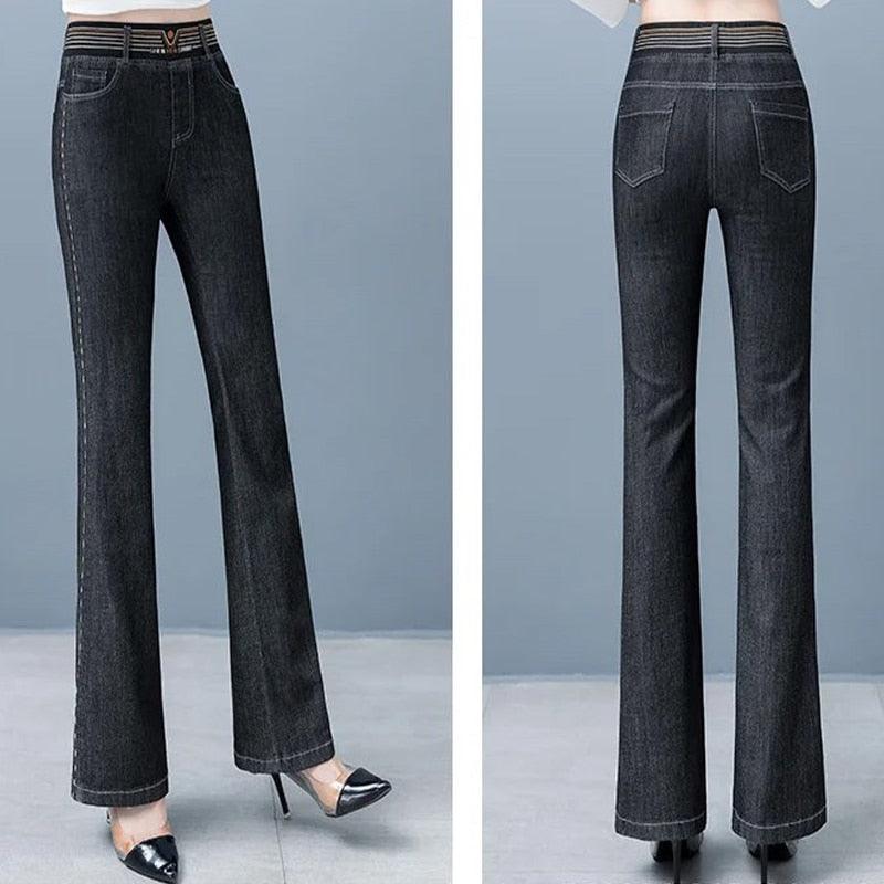 Elegante Calça Jeans Flare Com Cintura Alta E Ajuste Fino