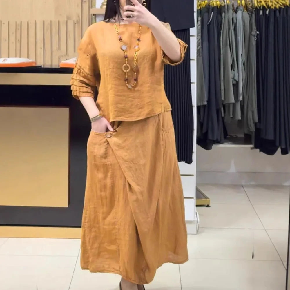 Conjunto Bellarive™ Com Blusa Ampla e Saia Transpassada