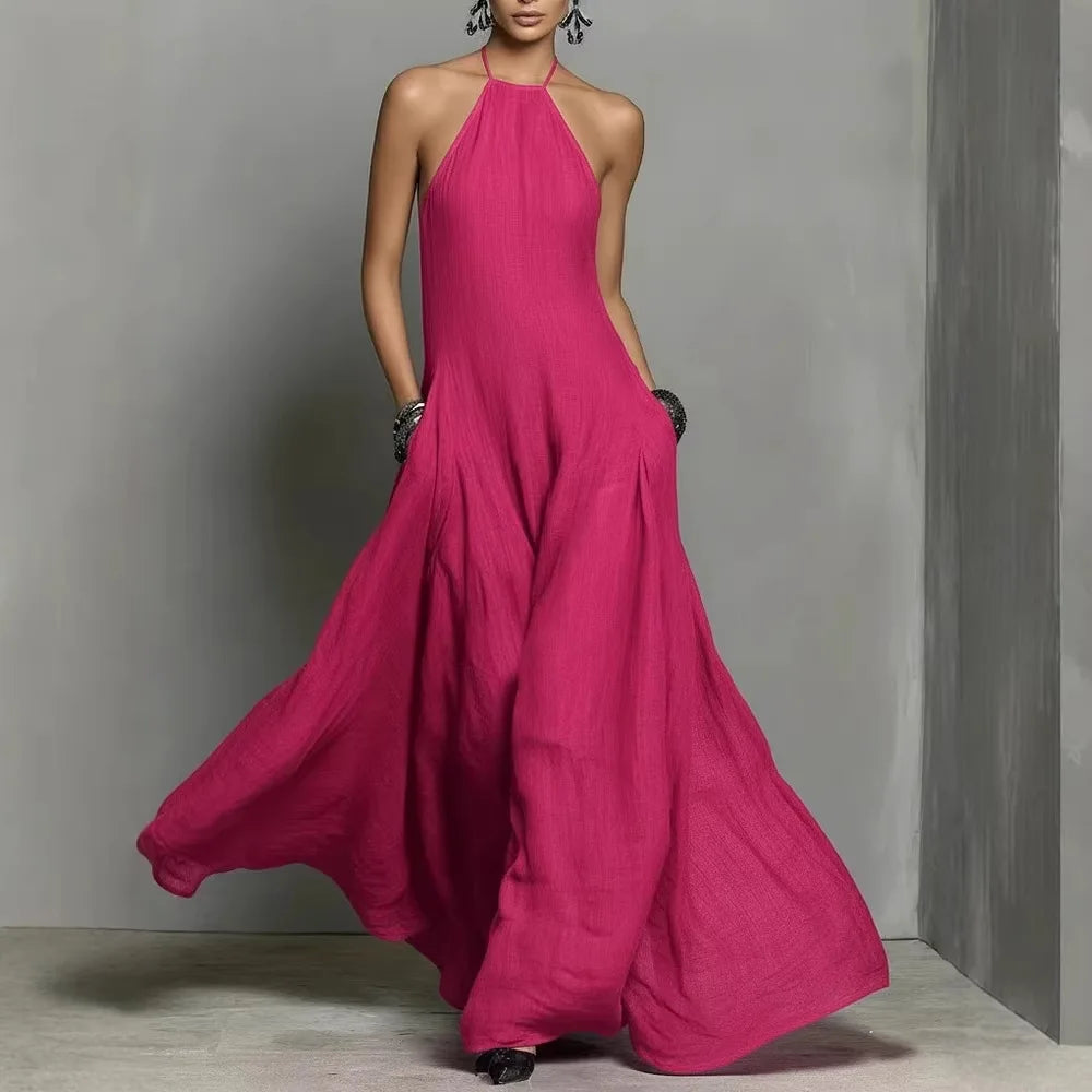 Vestido Serafine™ com Decote Halter, Costas Abertas e Caimento Fluido