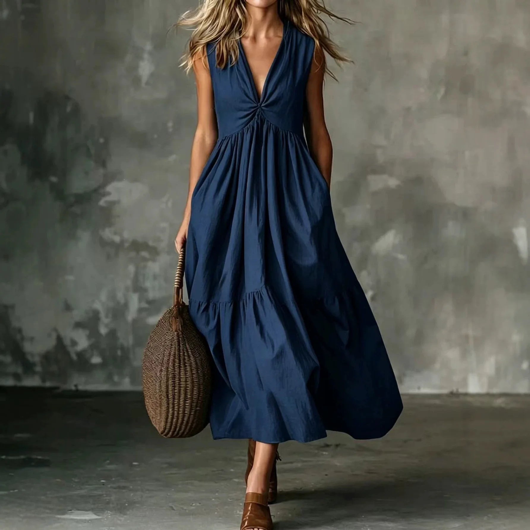Vestido Tamires™ com Modelagem Sem Mangas e Decote V / Uma Escolha Versátil Para Diferentes Ocasiões