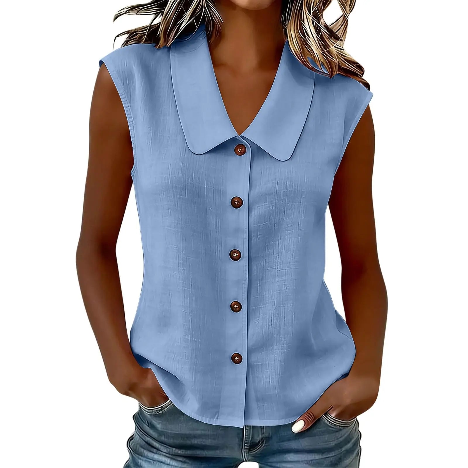 Camisa Celinea™ em Linho de algodão Com Gola Elegante e Botões Frontais / Leveza Que Combina Com Tudo