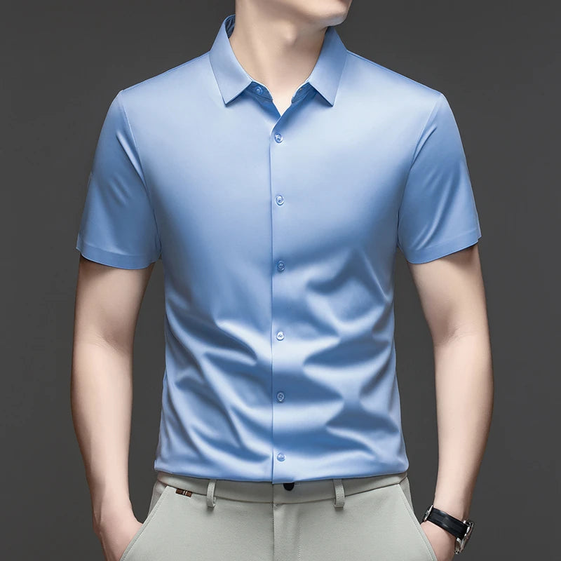 Camisa Calvero™ com Tecido Flexível de Toque Fresco, Gola Clássica e Botões Frontais