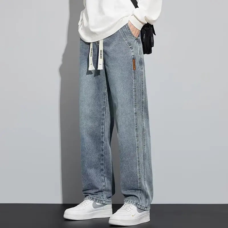Calça Jeans Rivano™ com Cós Elástico, Cordão Ajustável e Modelagem Ampla