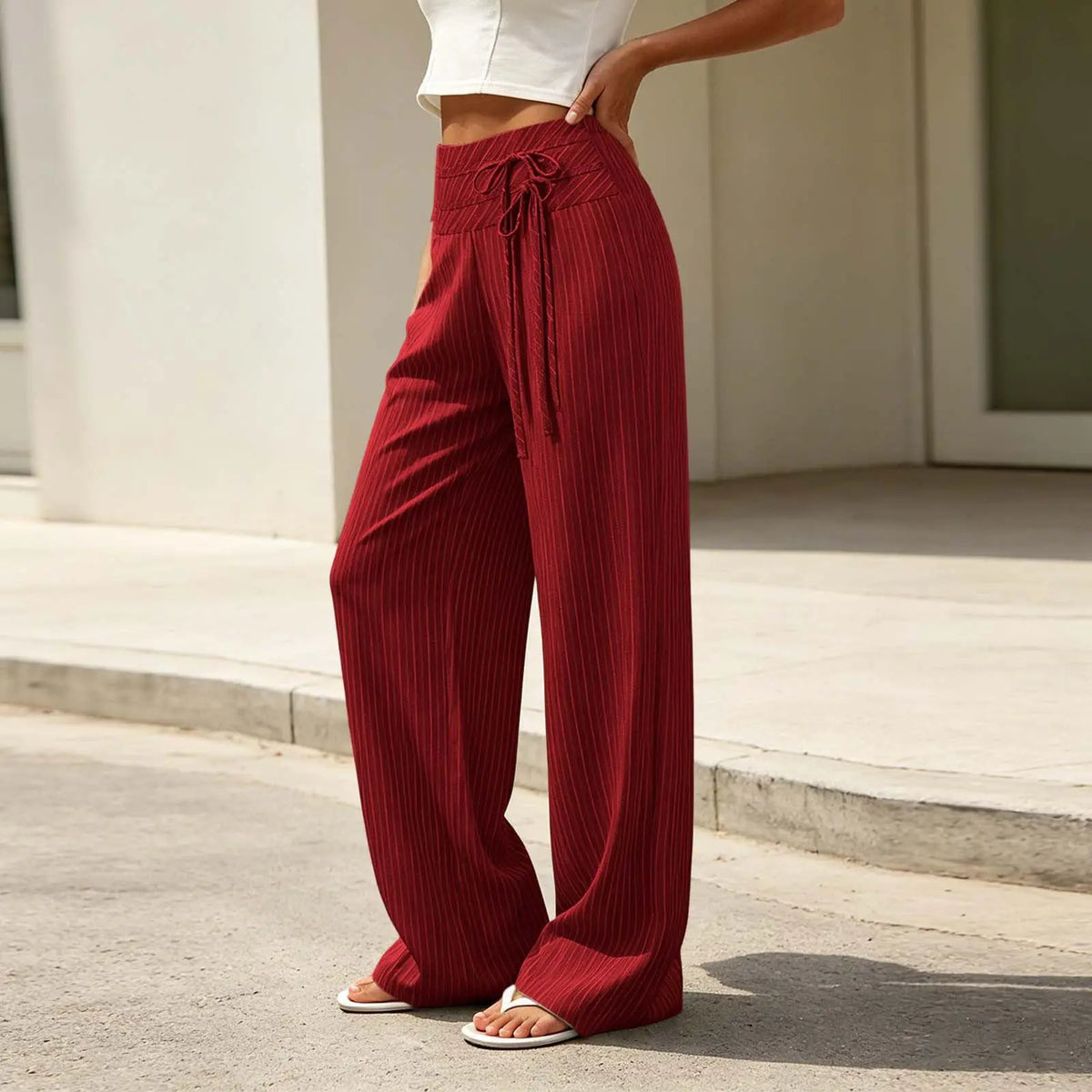 Calça Alba™ com Cintura Alta, Cós Transpassado e Modelagem Pantalona