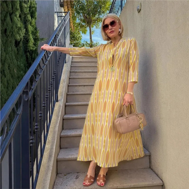 Vestido Soleil Class™ em Viscose Premium com Estampa Mediterrânea