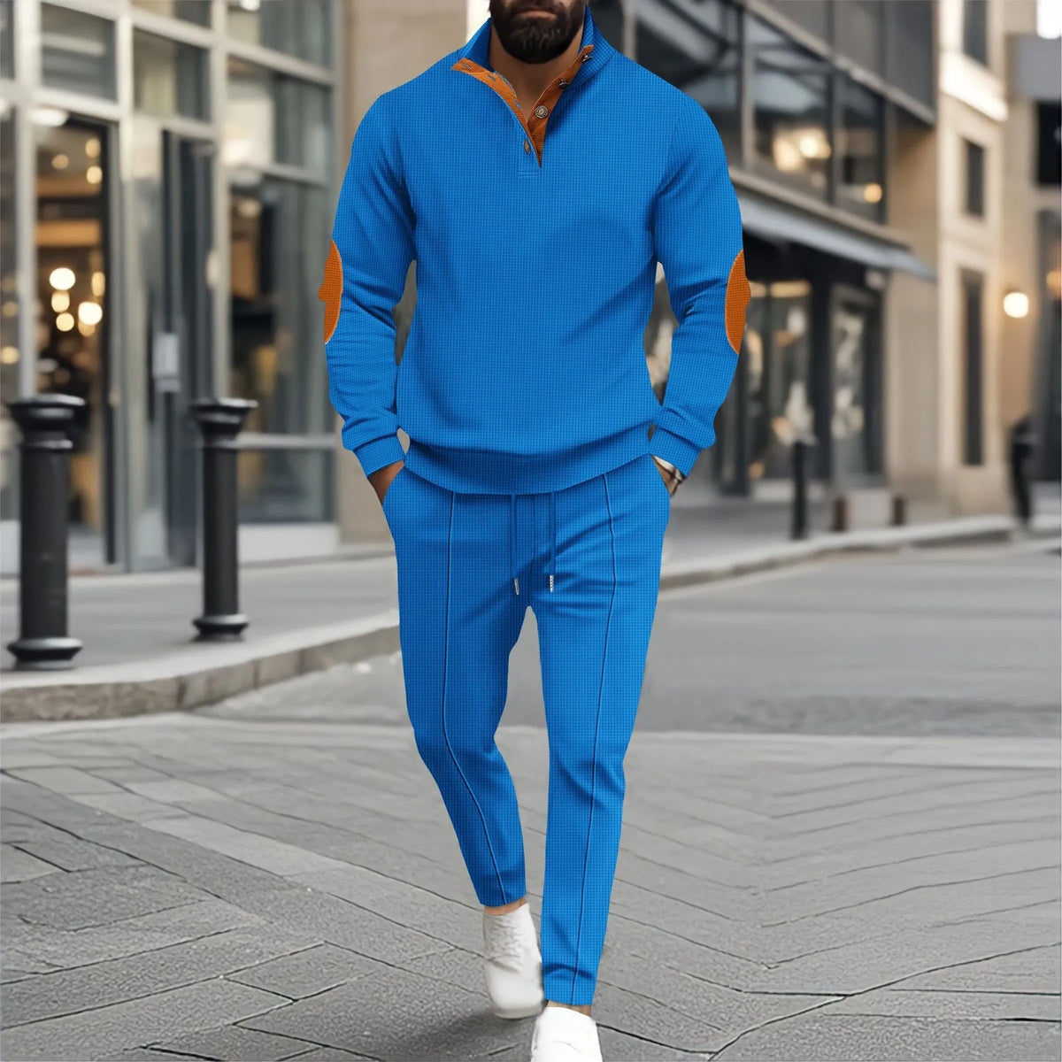Conjunto Bergamo™ com Suéter de Gola Alta, Cotoveleiras e Calça de Corte Alinhado