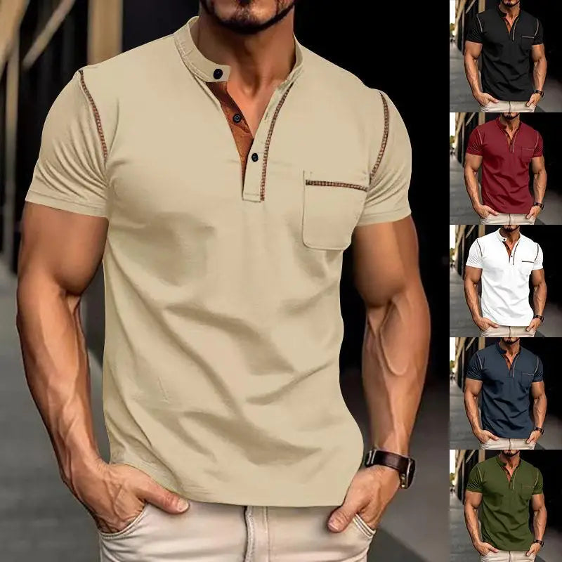 Camiseta Casual Torvani™ com Gola Padre e Acabamento Contrastante / Fácil de Combinar do Jeans à Alfaiataria
