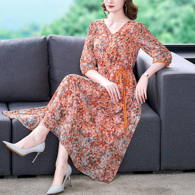 Vestido Floral Anastácia™ em Chiffon / O Vestido com Caimento Soltinho mais Elegante e Versátil de 2023! - ModernLar