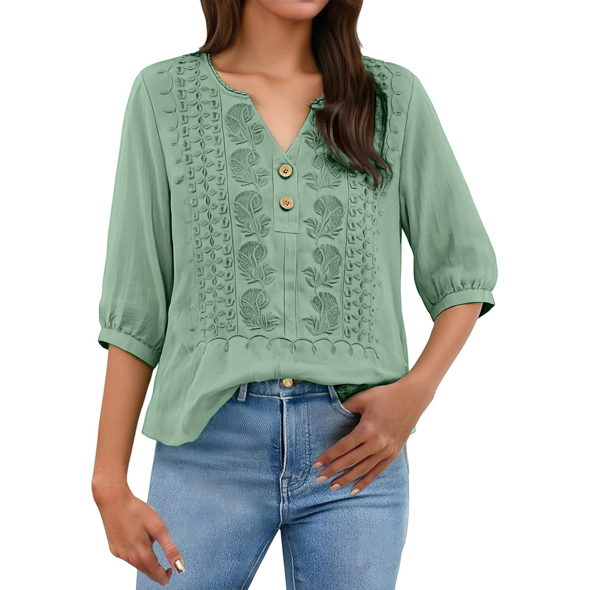 [COMPRE 2 E LEVE 3] Blusa Ariadne™ em Linho de Algodão com Bordado Artesanal