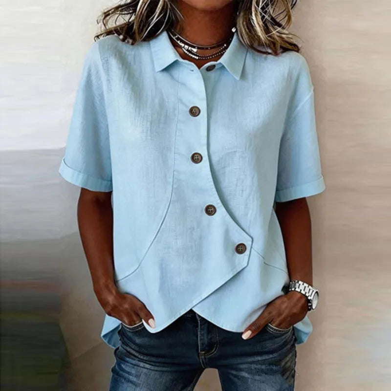 Blusa Celisse™ Com Corte Assimétrico e Botões Frontais