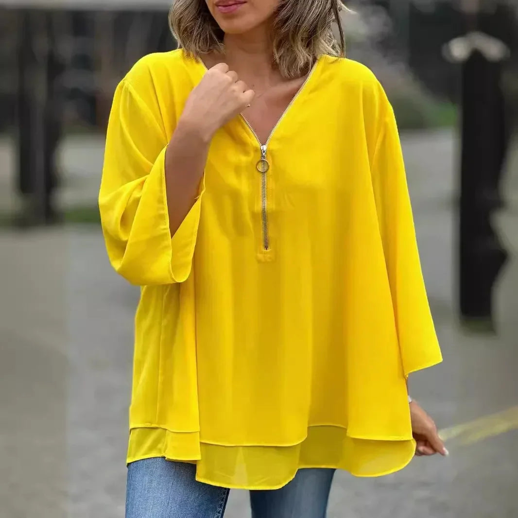 Blusa Margiela™ com Decote V Regulável e Barra em Duas Camadas / Leve, Fresca e Incrivelmente Versátil!