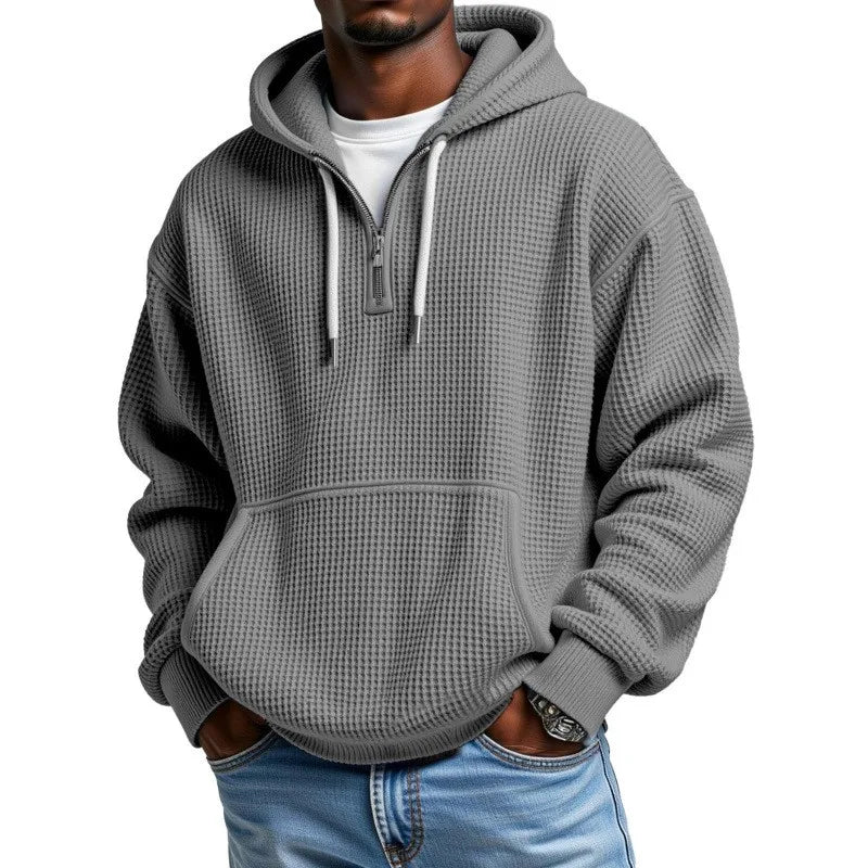 Moletom Miguel™ com Textura Waffle Discreta, Capuz e Meio Zíper