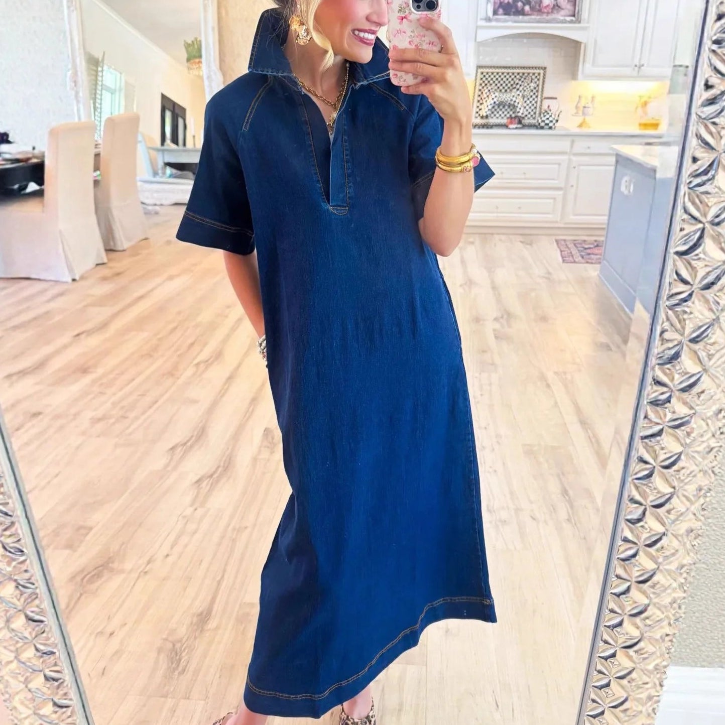 Vestido Jeans Nyra™ com Design Clean e Caimento Leve