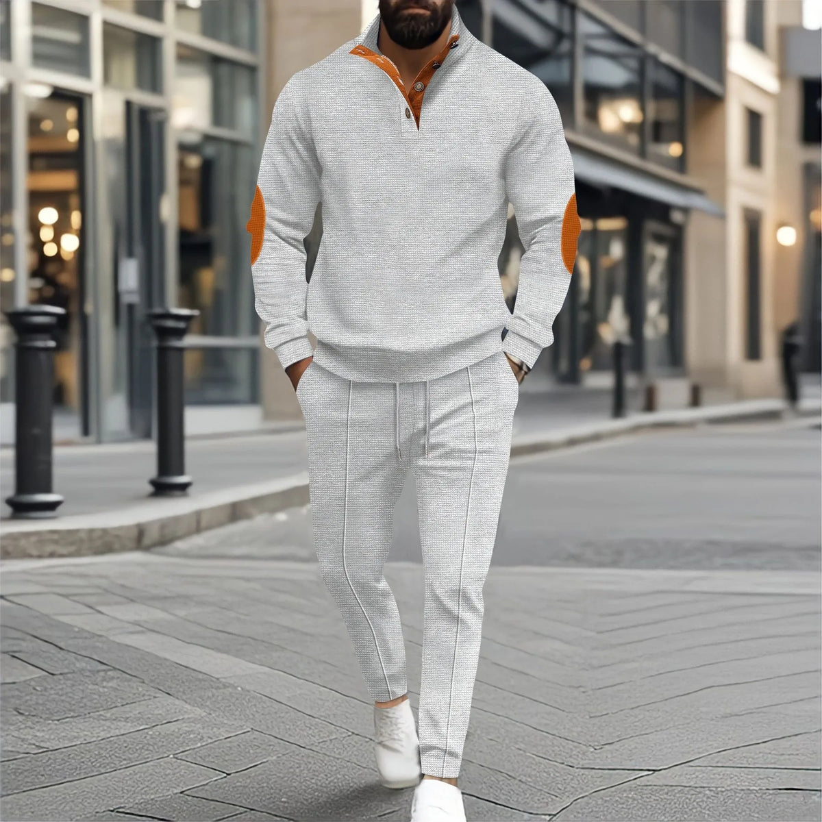 Conjunto Bergamo™ com Suéter de Gola Alta, Cotoveleiras e Calça de Corte Alinhado