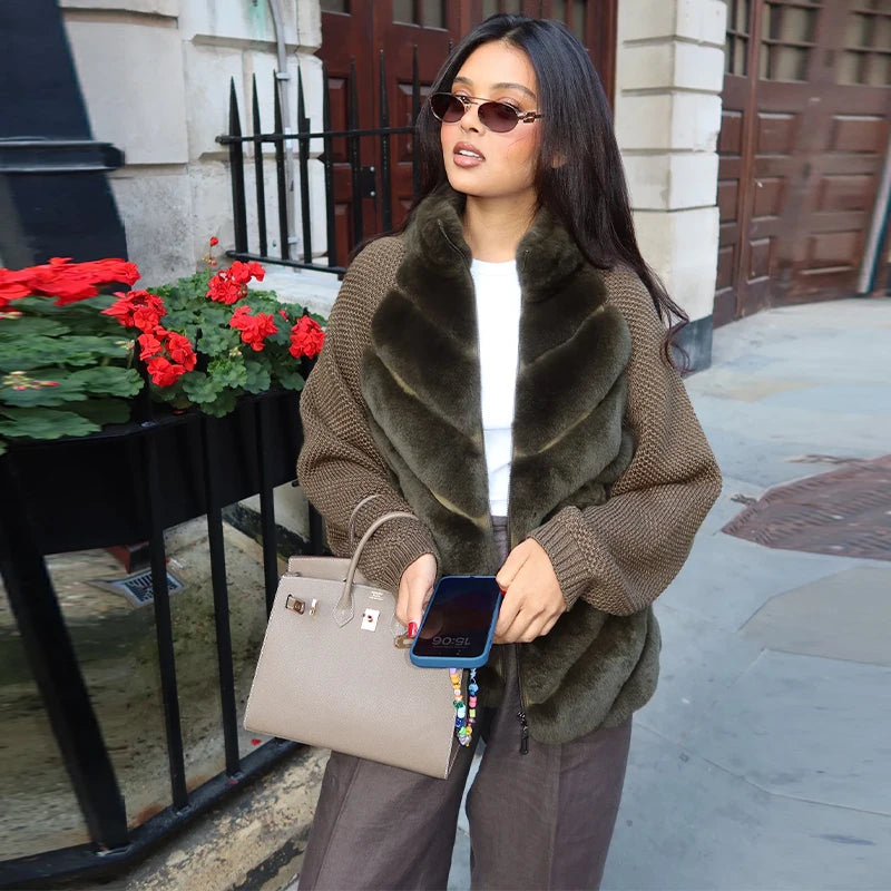 Casaco Sablê™ em Poliester Felpudo com Mangas de Malha