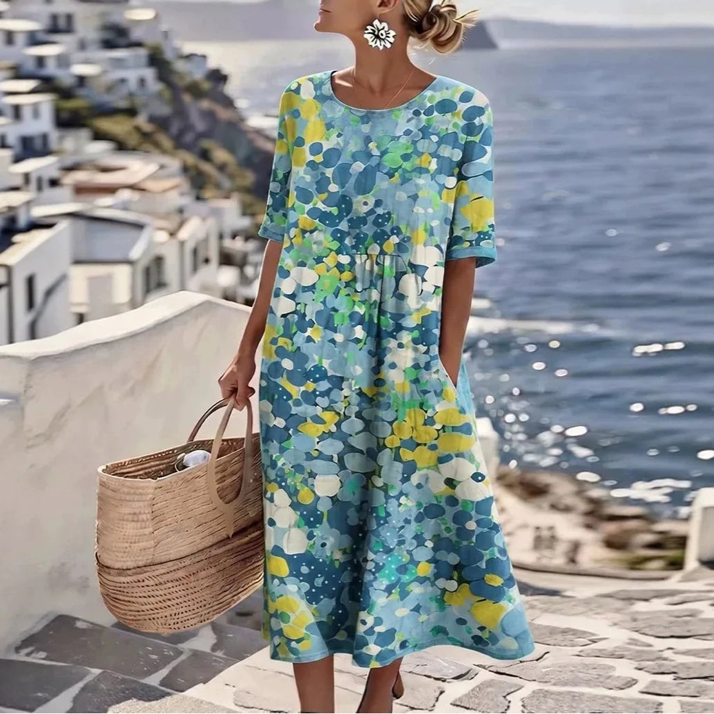 Vestido Florenne™ com Estampa Floral Abstrata e Modelagem Ampla / Cores Que Trazem Leveza Ao Visual