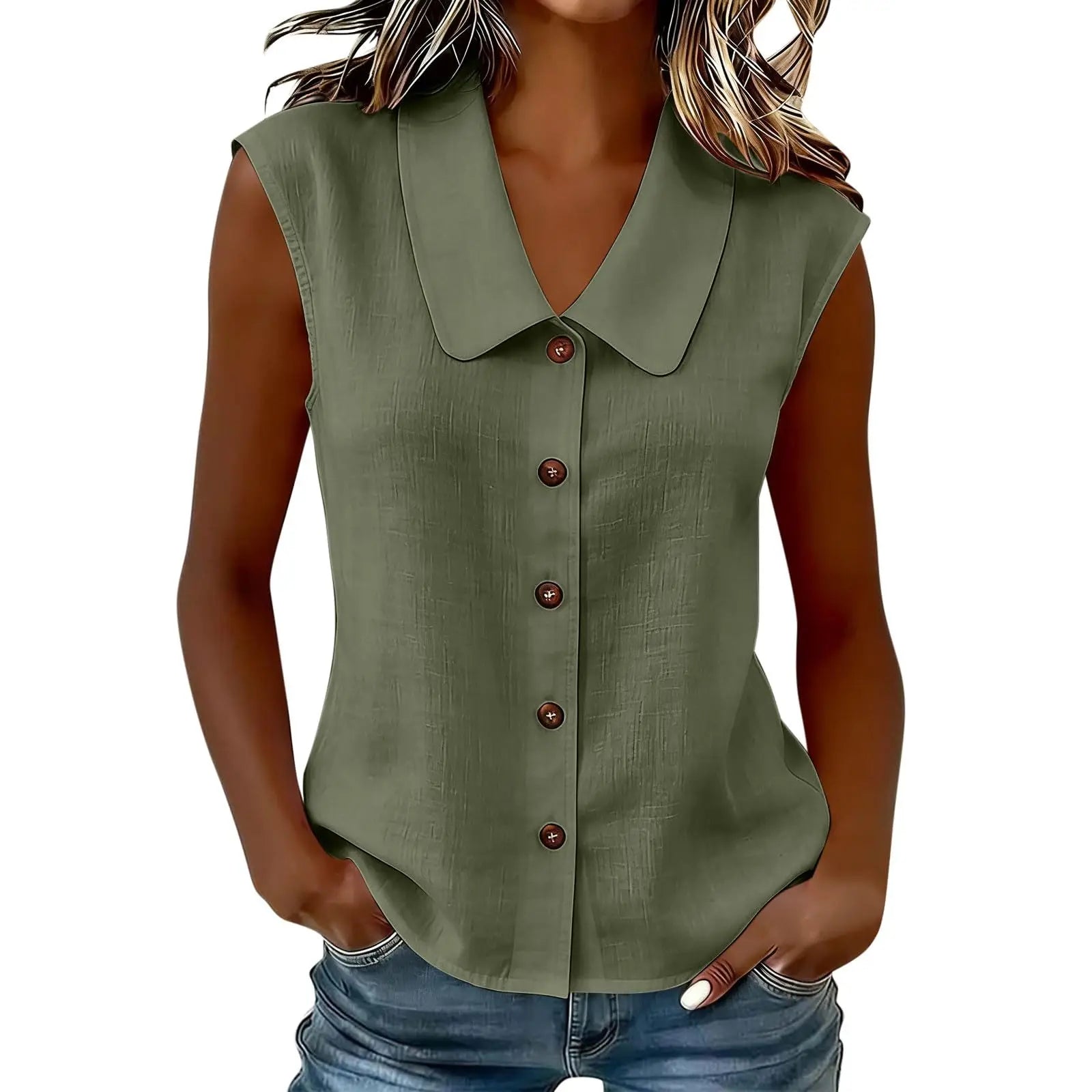 Camisa Celinea™ em Linho de algodão Com Gola Elegante e Botões Frontais / Leveza Que Combina Com Tudo