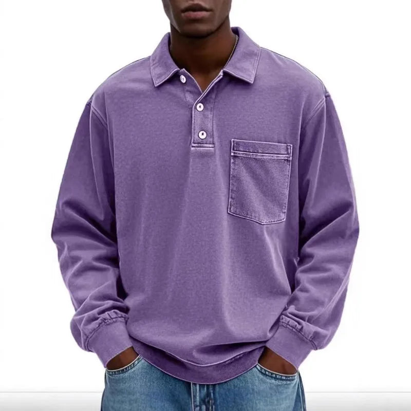 Camisa Polo Weston™ com Manga Longa e Bolso Frontal / Um Visual Vintage com Presença Masculina