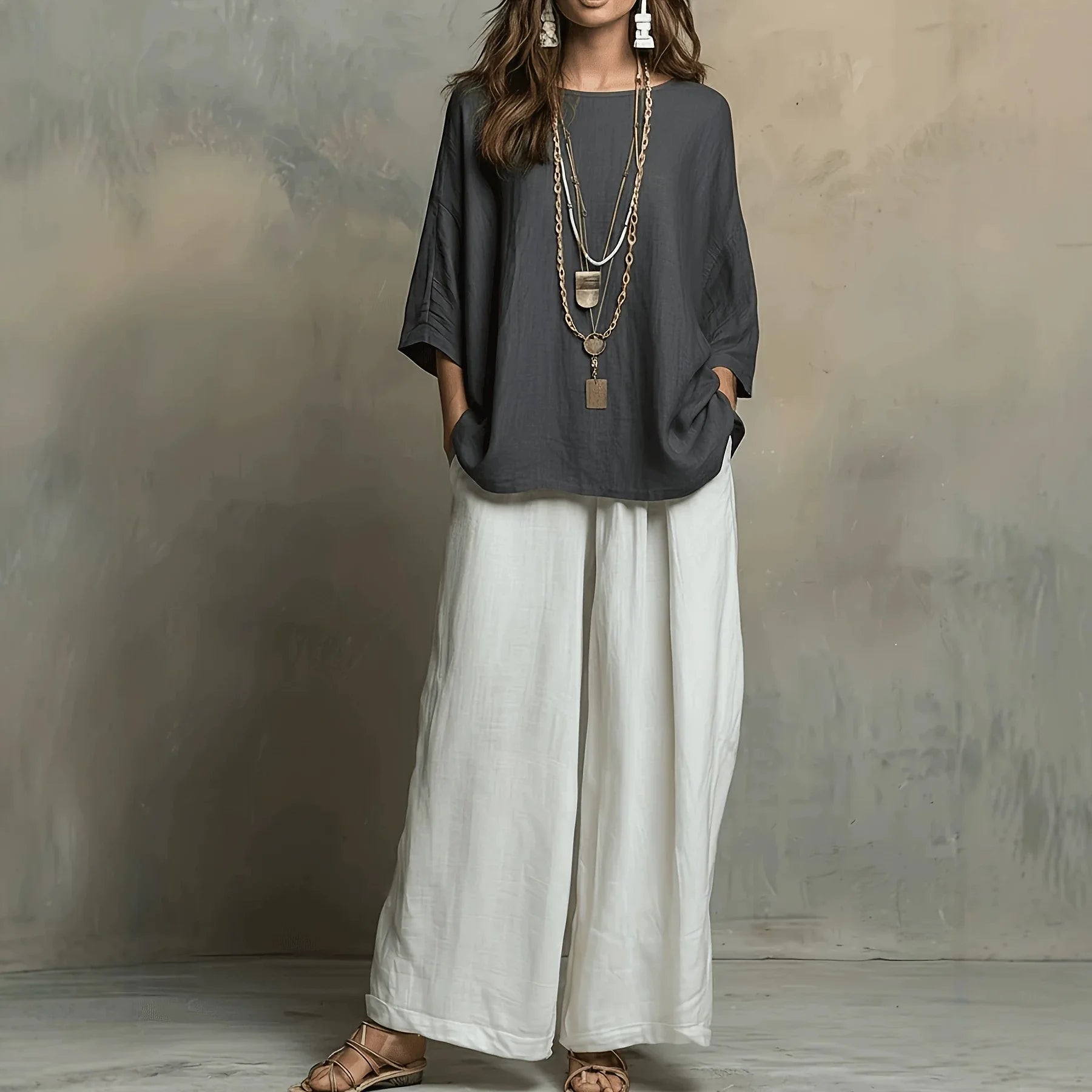 Conjunto Lurea™ com Blusa de Mangas Amplas e Calça Pantalona / Elegância Descomplicada Para Qualquer Ocasião.