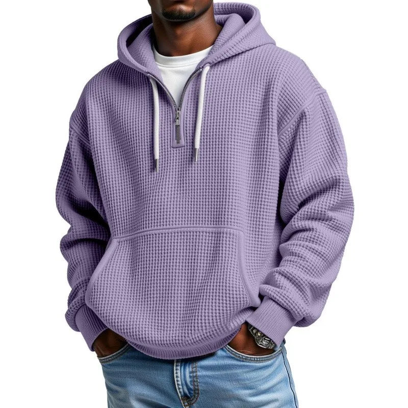 Moletom Miguel™ com Textura Waffle Discreta, Capuz e Meio Zíper