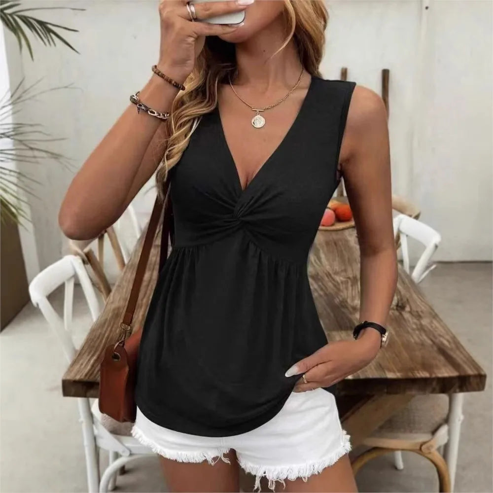 Blusa Amélisse™ Com Decote em V e Modelagem Evasê