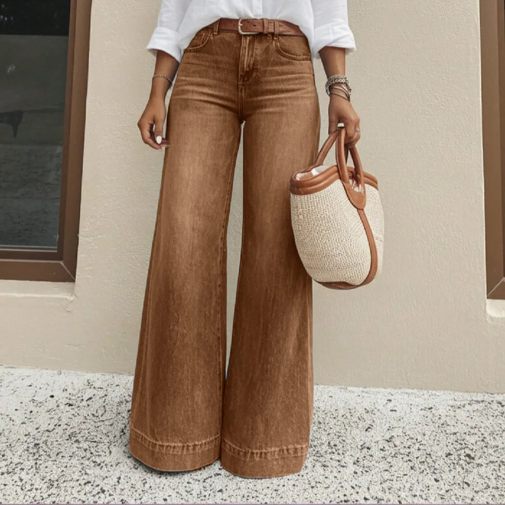 Calça Jeans Ravella™ com Cintura Alta, Modelagem Pantalona e Lavagem Vintage