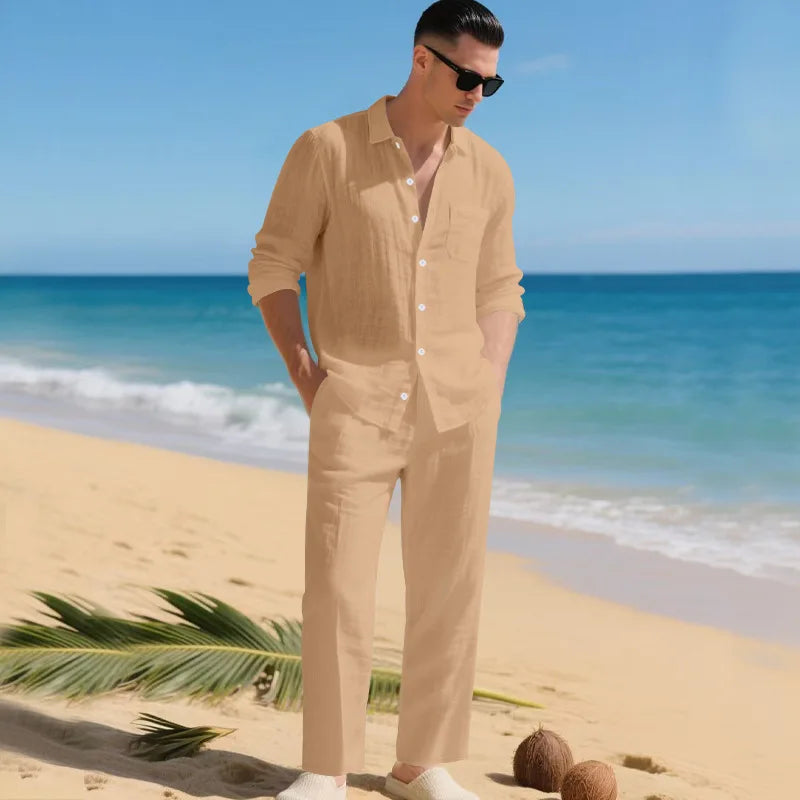 Conjunto Luca™ em Linho de Algodão com Camisa de Botões