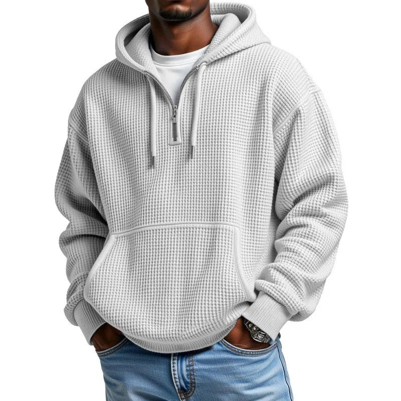 Moletom Miguel™ com Textura Waffle Discreta, Capuz e Meio Zíper