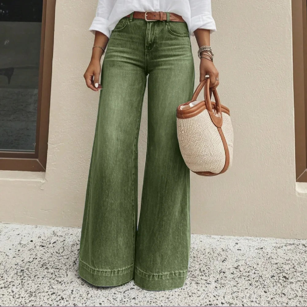 Calça Jeans Ravella™ com Cintura Alta, Modelagem Pantalona e Lavagem Vintage