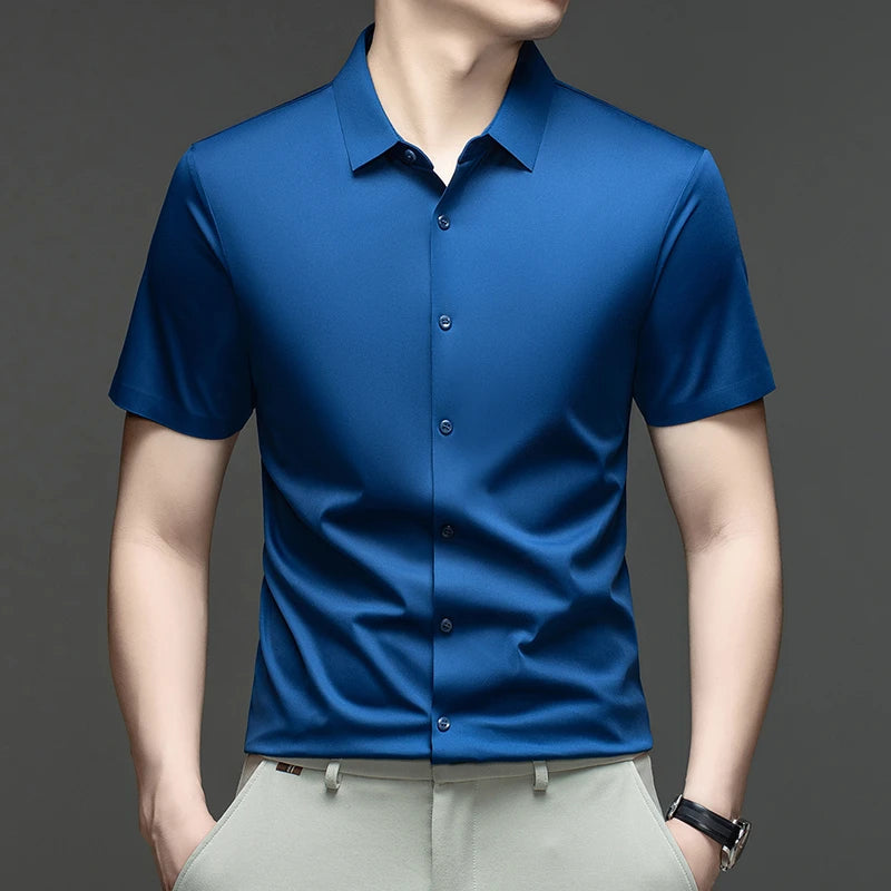 Camisa Calvero™ com Tecido Flexível de Toque Fresco, Gola Clássica e Botões Frontais