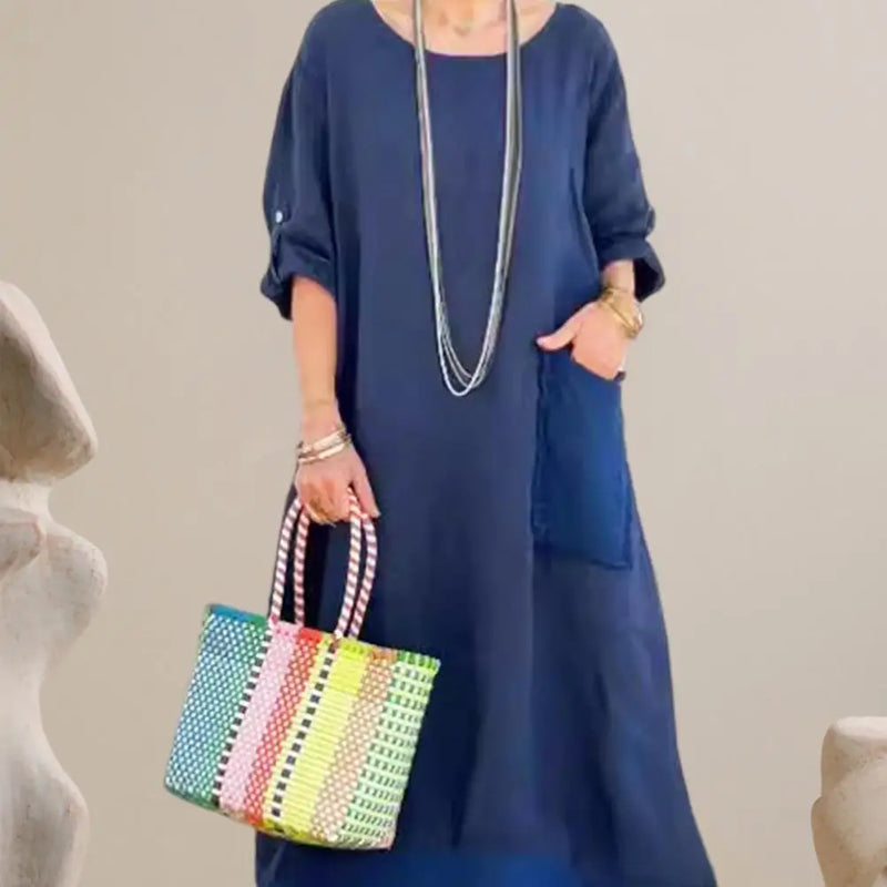 Vestido Raquel™ em Popelina Leve com Bolsos Práticos / Conforto e Estilo Casual para Todos os Momentos!