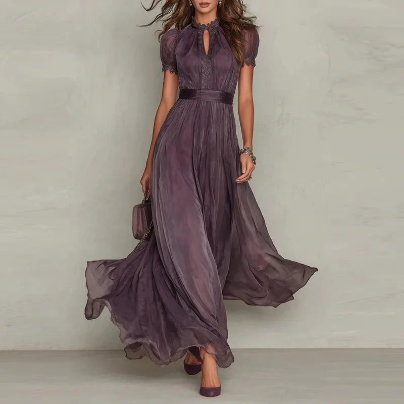 Vestido Eleonora™ com Cintura Marcada e Gola Alta / Movimento Elegante Que Acompanha Cada Passo.