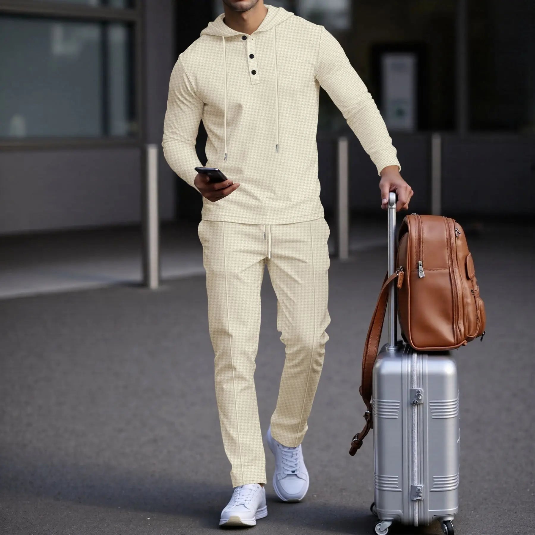 Conjunto Manchester™ em Algodão Texturizado com Capuz e Calça Slim