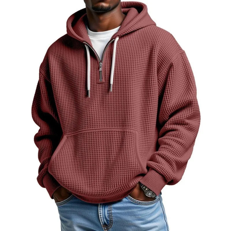 Moletom Miguel™ com Textura Waffle Discreta, Capuz e Meio Zíper