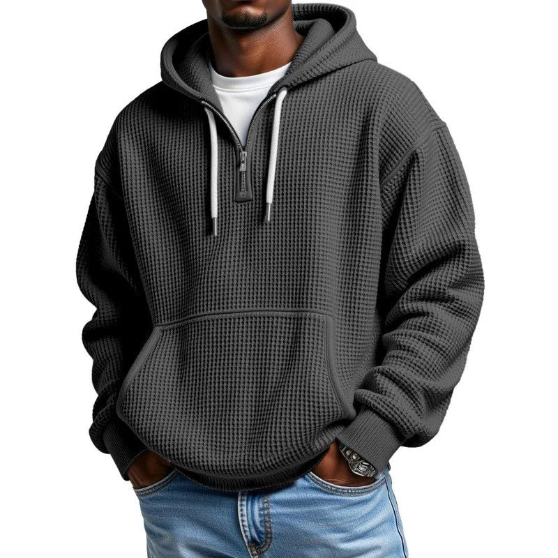 Moletom Miguel™ com Textura Waffle Discreta, Capuz e Meio Zíper