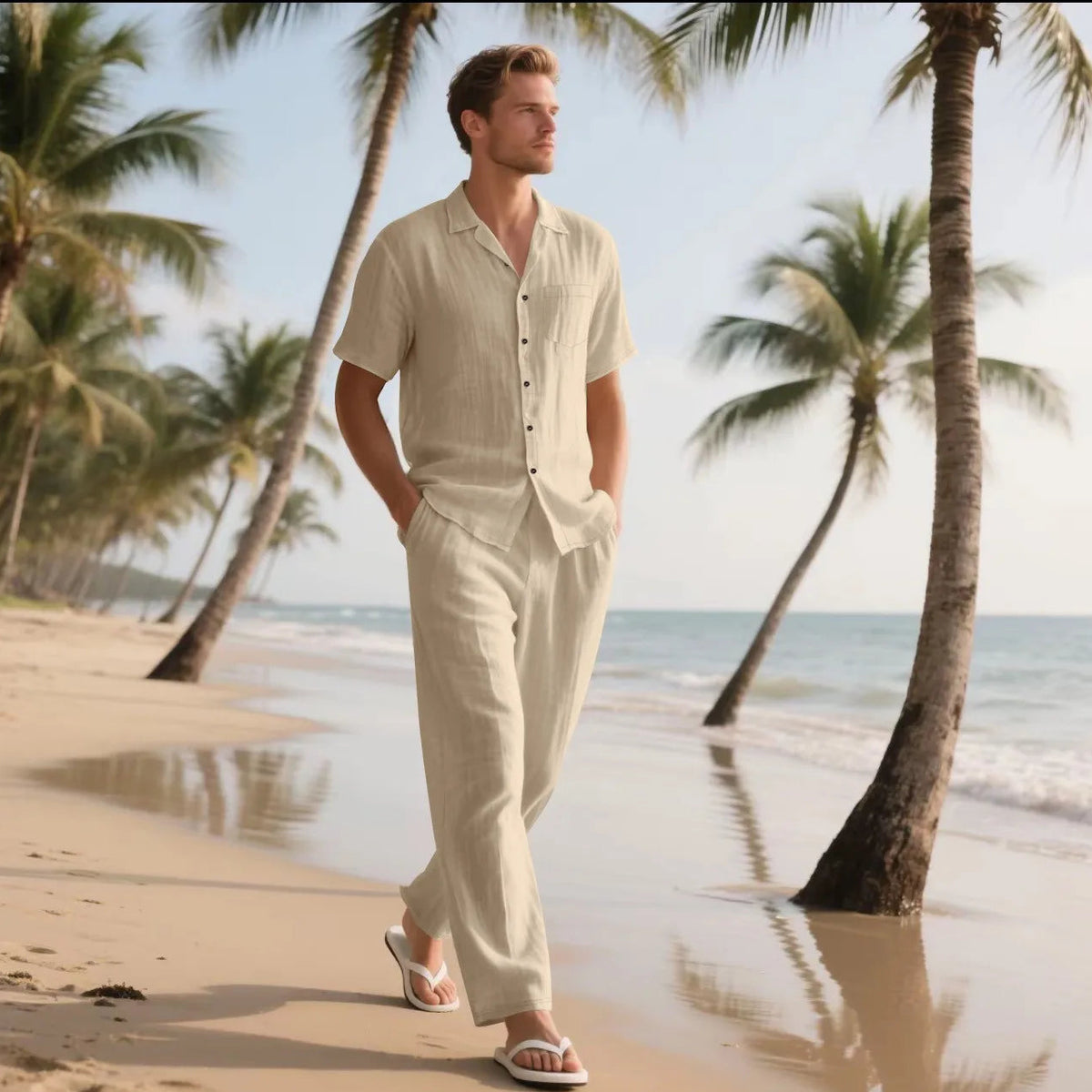 Conjunto Leandro™ com Visual Sofisticado, Camisa de Manga Curta e Calça Reta