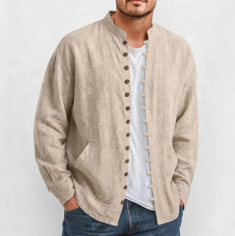 Camisa Bastien™ com Tecido Texturizado e Botões Frontais com Detalhes em Alamares / Um Visual Masculino Que Se Destaca Pelos Detalhes